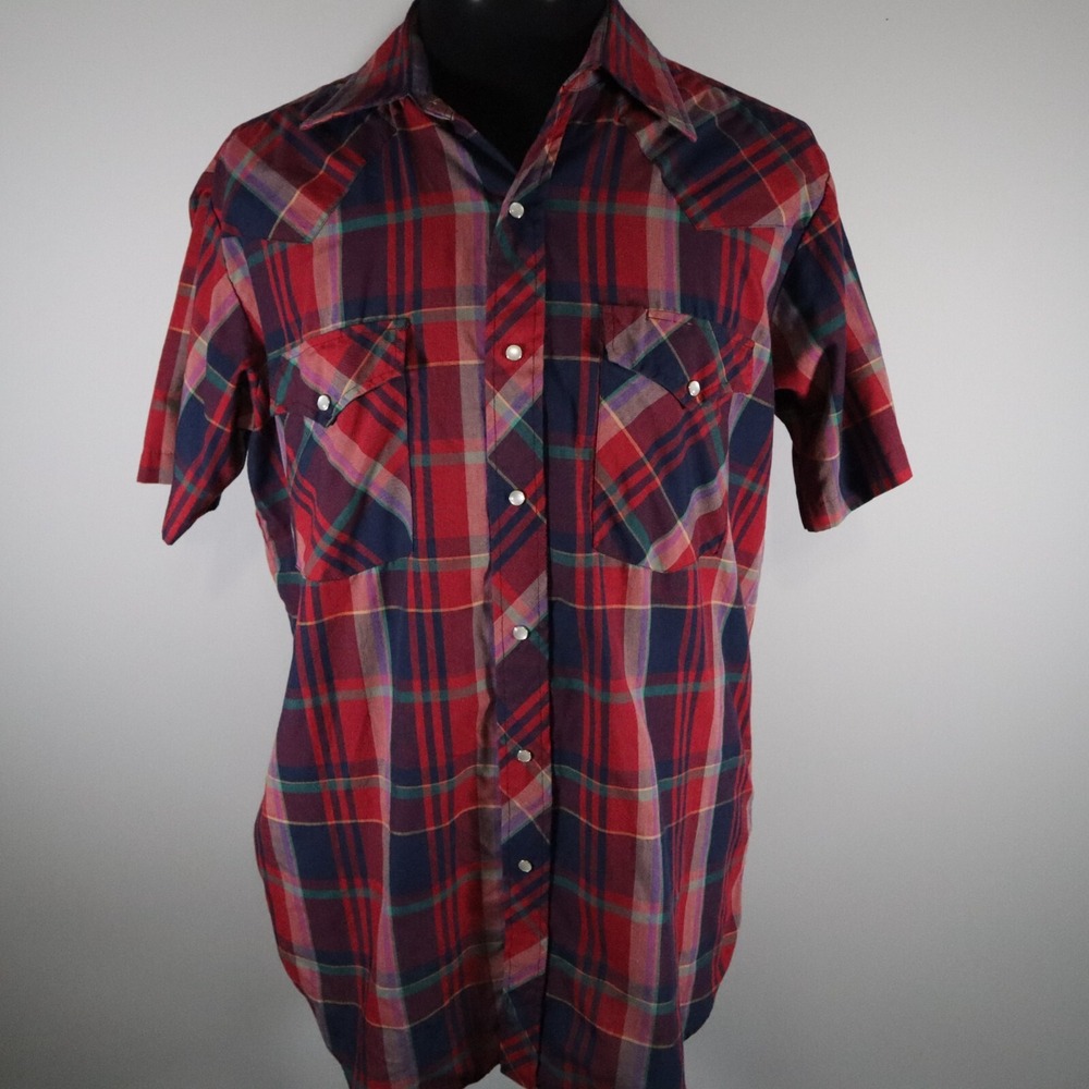 Williams Bay Shirt Mens Large Western Cowboy Pearl Snap Red Plaid Short Sleeve‎